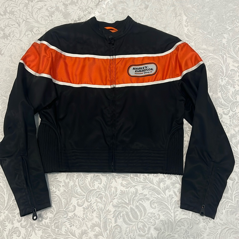 Harley Davidson Light Weight Orange, Black & White Women’s Racing Jacket - Sz S